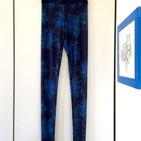 GANNI - Blue Floral Sheer Leggings - Sky Captain Printed Mesh - S - Picture 4 of 12